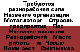 Требуются разнорабочая сила › Название организации ­ Металлоторг › Отрасль предприятия ­ Лес › Название вакансии ­ Разнорабочий › Место работы ­ м. Човью - Коми респ., Сыктывкар г. Работа » Вакансии   